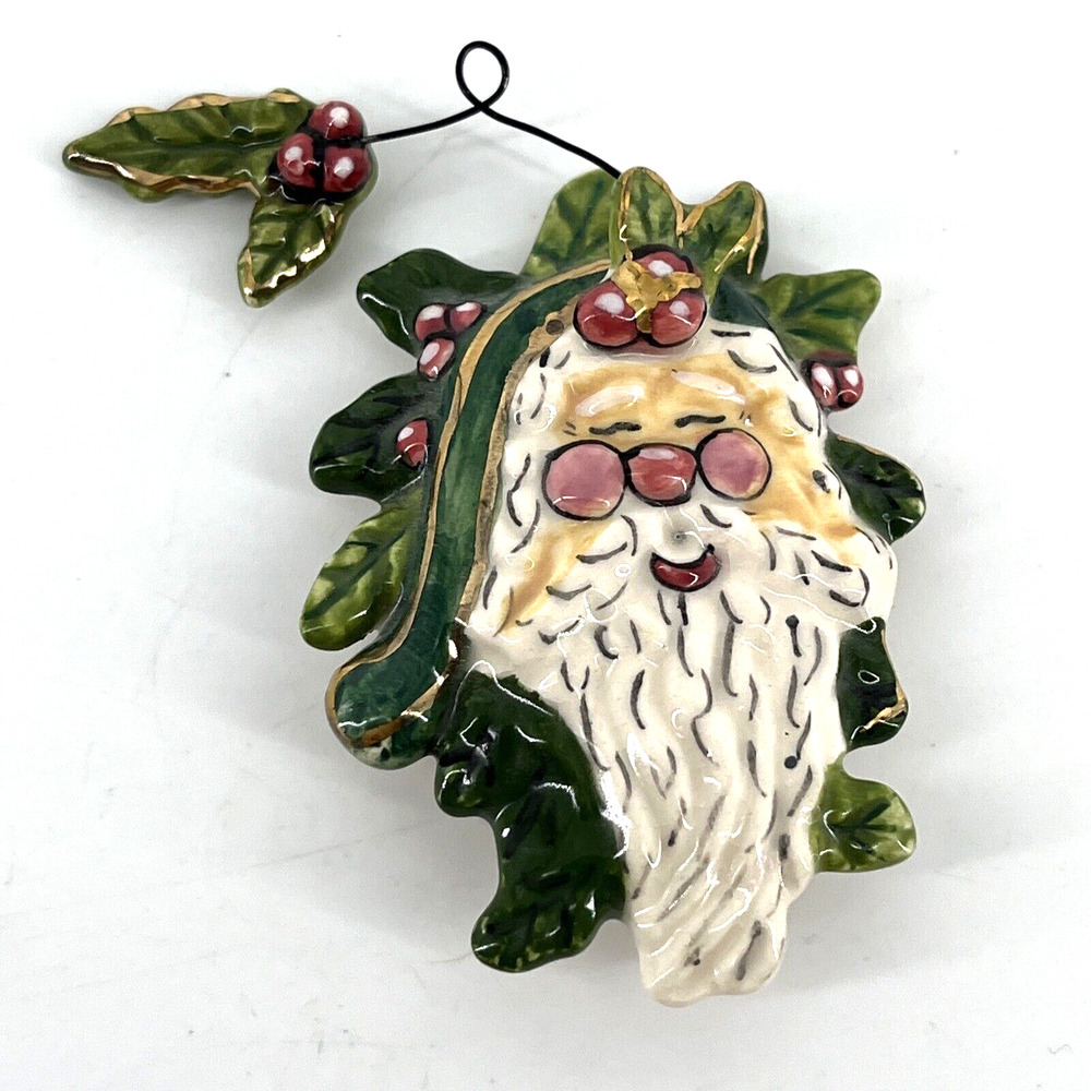 Heather Goldminc Glazed Ceramic Santa Brooch Pin, Signed M539